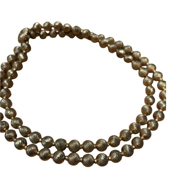 Midcentury Vintage Double Strand Beaded Golden Necklace Signed - Picture 1 of 5